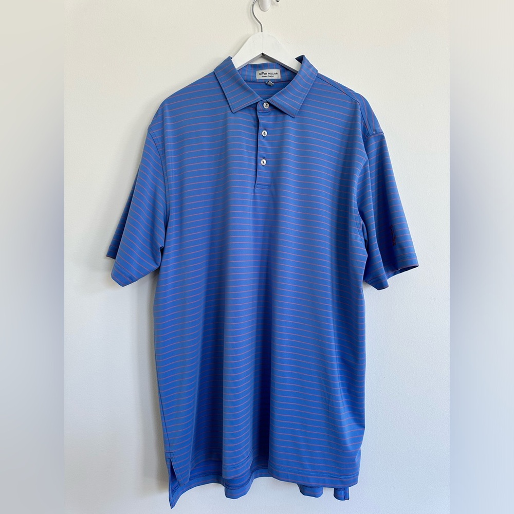 Men’s Peter Millar Summer Comfort Golf Shirt size XL in blue and orange stripe